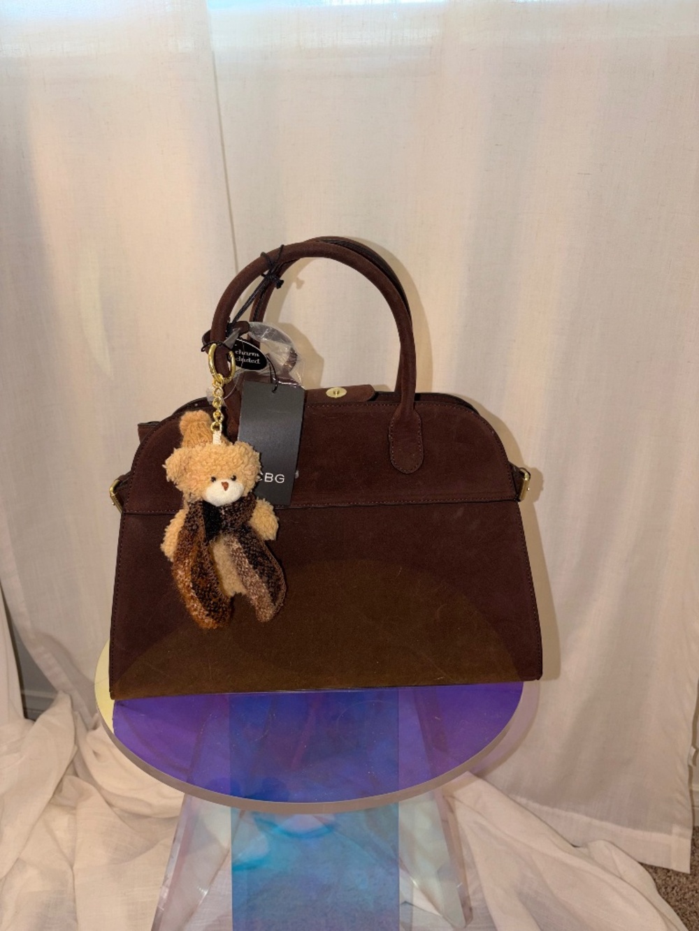 BCBG faux suede chocolate tote
